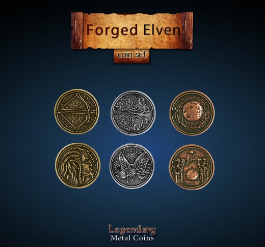 Legendary Metal Coin Set Elven, Forged